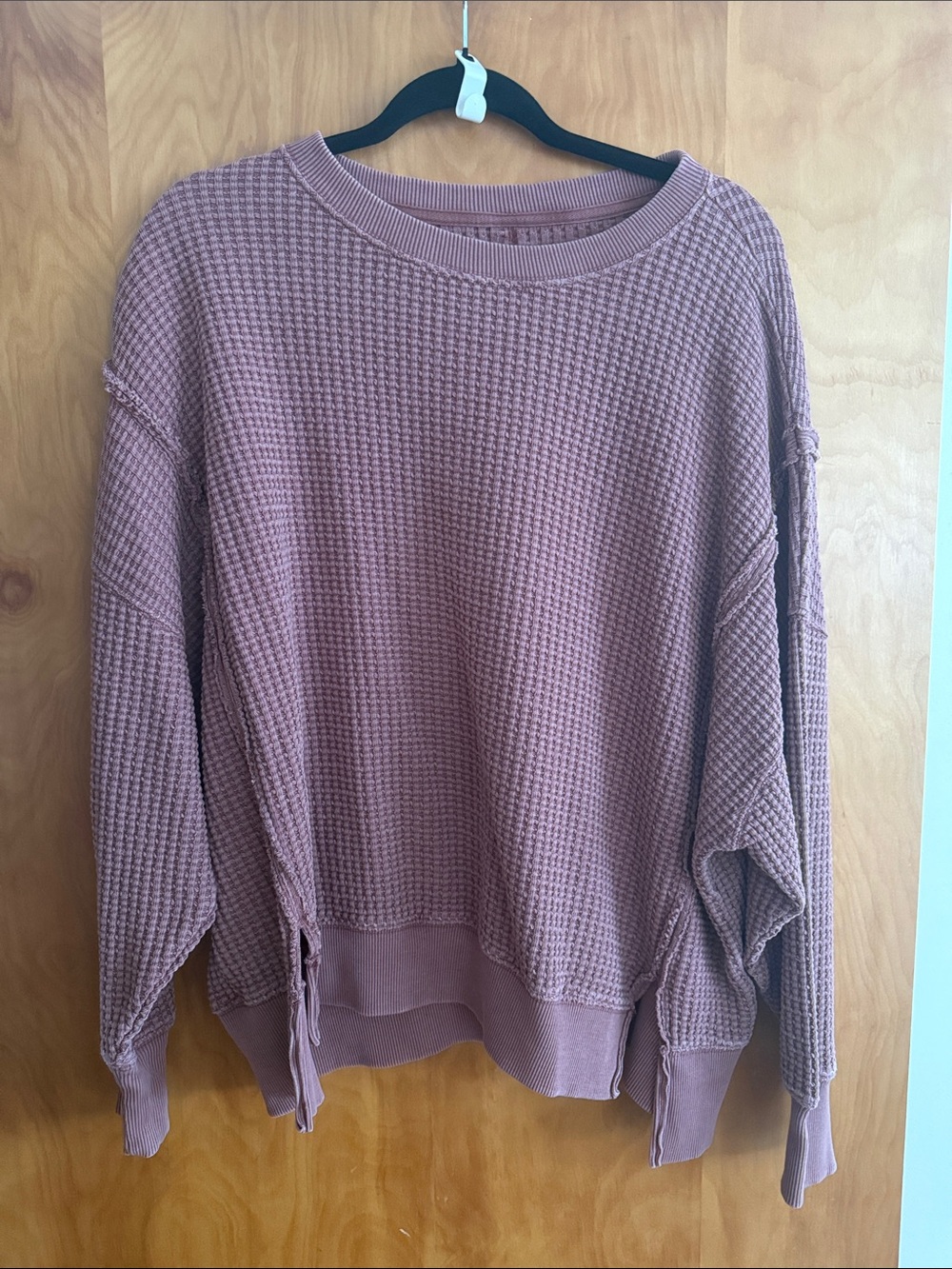 American Eagle Outfitters Dusty Mauve Waffle-Knit Crew Sweatshirt
